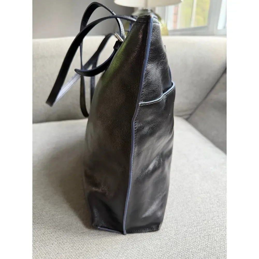 Hobo Annalisa Leather Tote Shoulder Bag Black Multi Pockets Office